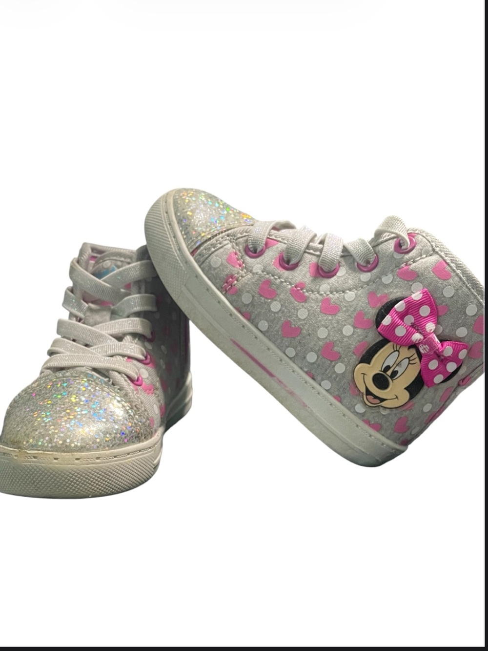 Disney Minnie Mouse Glitter & Pink Heart High-Top Sneakers